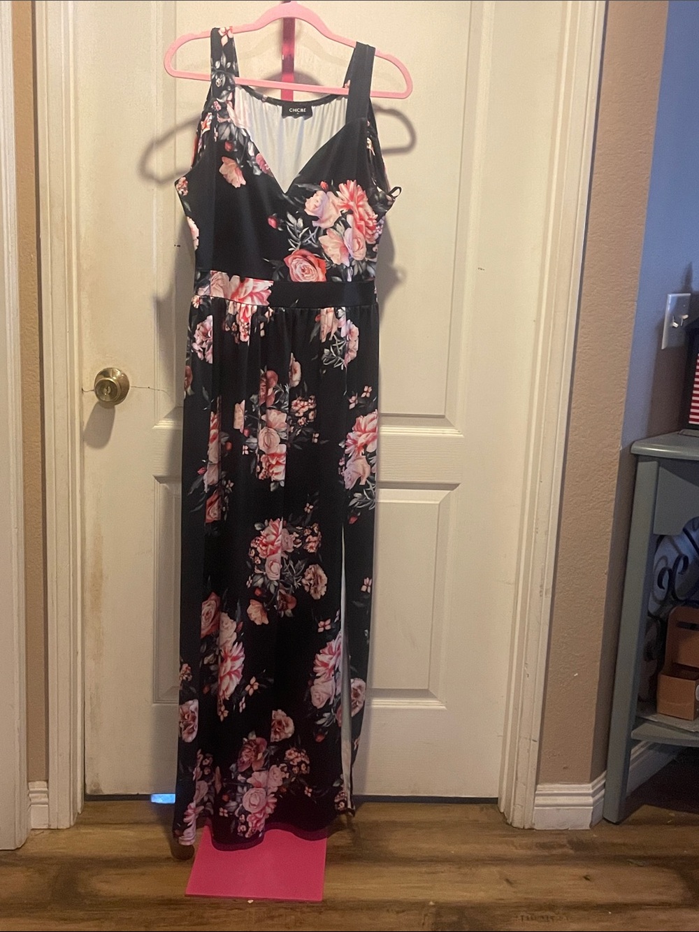 Floral Maxi Dress - Black with Pink Floral